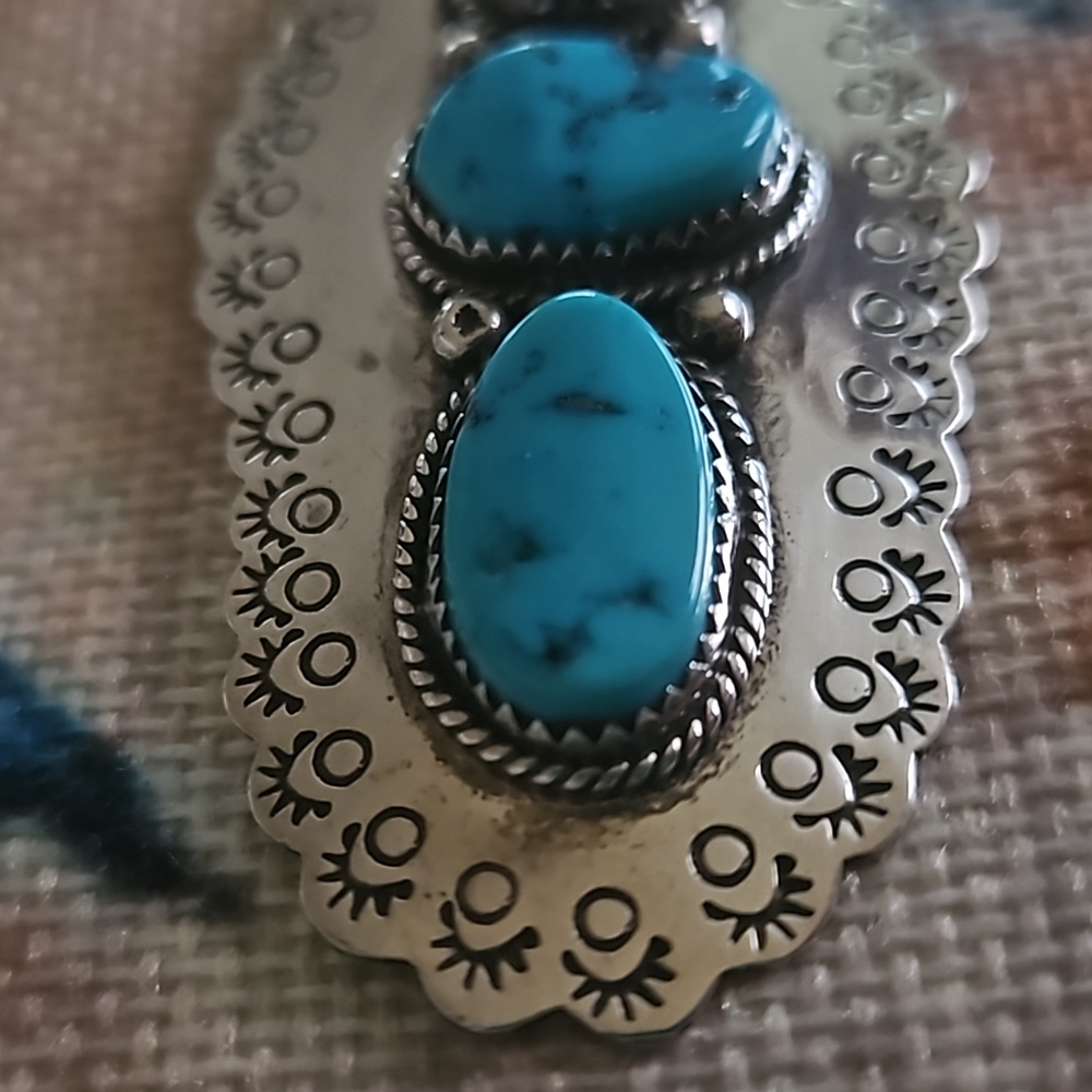 Vintage Turquoise Sterling Silver Brooch - Picture 12 of 13